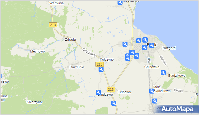 mapa Połczyno gmina Puck, Połczyno gmina Puck na mapie Targeo