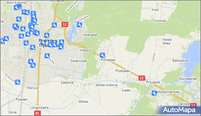 mapa Poniatów gmina Sulejów, Poniatów gmina Sulejów na mapie Targeo