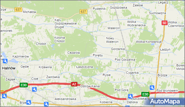 mapa Poręby gmina Dębe Wielkie, Poręby gmina Dębe Wielkie na mapie Targeo