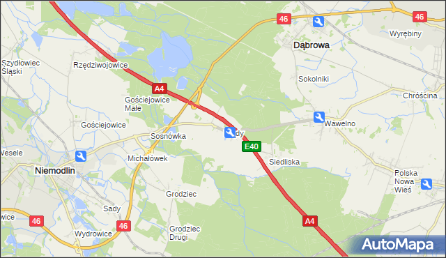 mapa Prądy gmina Dąbrowa, Prądy gmina Dąbrowa na mapie Targeo