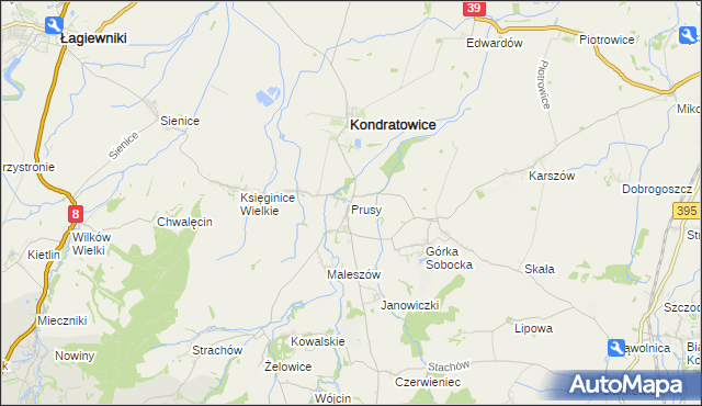 mapa Prusy gmina Kondratowice, Prusy gmina Kondratowice na mapie Targeo