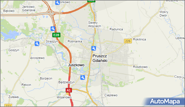 mapa Pruszcz Gdański, Pruszcz Gdański na mapie Targeo