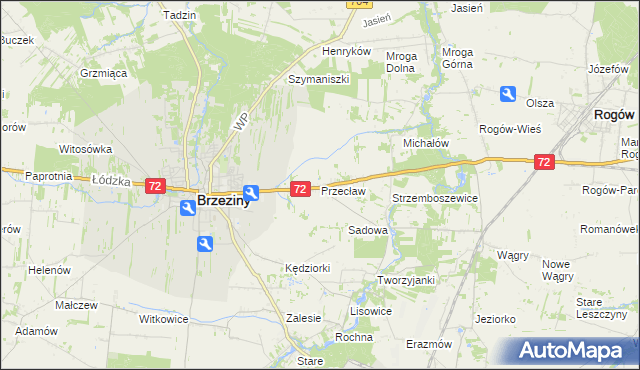 mapa Przecław gmina Brzeziny, Przecław gmina Brzeziny na mapie Targeo