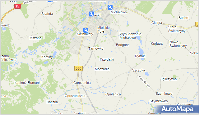 mapa Przydatki gmina Brodnica, Przydatki gmina Brodnica na mapie Targeo