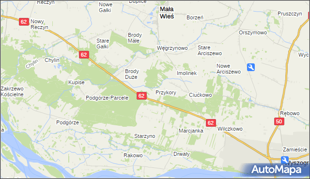 mapa Przykory gmina Mała Wieś, Przykory gmina Mała Wieś na mapie Targeo