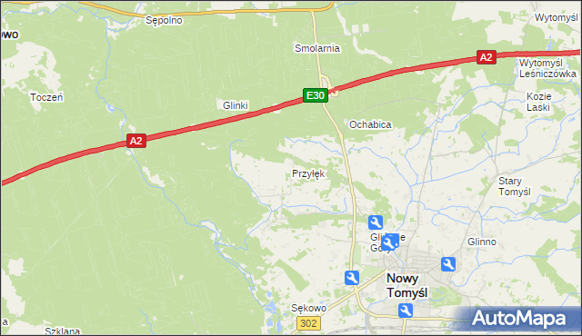 mapa Przyłęk gmina Nowy Tomyśl, Przyłęk gmina Nowy Tomyśl na mapie Targeo