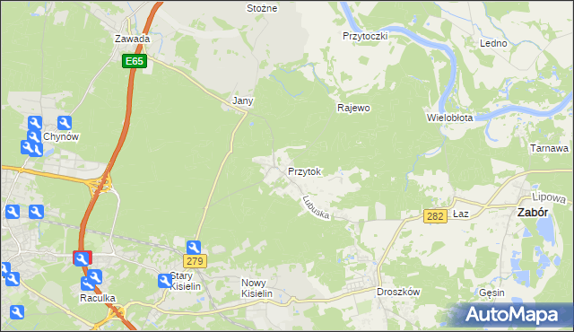mapa Przytok gmina Zabór, Przytok gmina Zabór na mapie Targeo