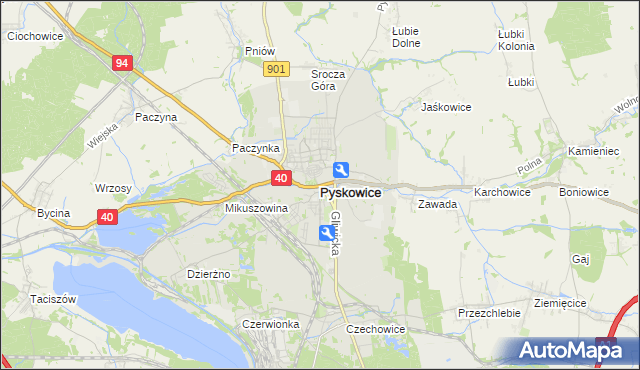 mapa Pyskowice powiat gliwicki, Pyskowice powiat gliwicki na mapie Targeo