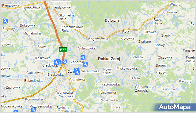 mapa Rabka-Zdrój, Rabka-Zdrój na mapie Targeo