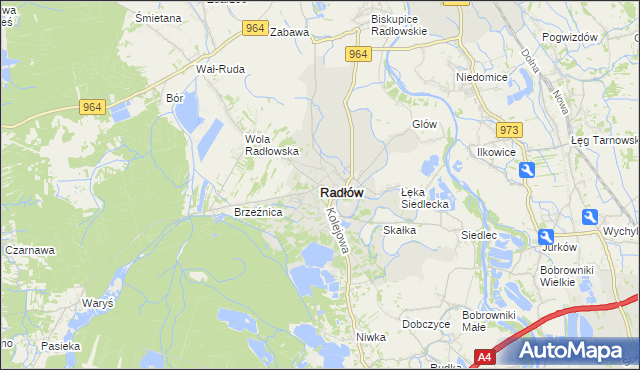 mapa Radłów powiat tarnowski, Radłów powiat tarnowski na mapie Targeo