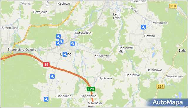 mapa Robakowo gmina Luzino, Robakowo gmina Luzino na mapie Targeo