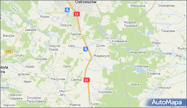 mapa Rogaszyce gmina Ostrzeszów, Rogaszyce gmina Ostrzeszów na mapie Targeo