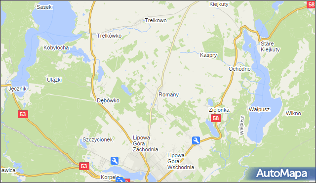 mapa Romany gmina Szczytno, Romany gmina Szczytno na mapie Targeo
