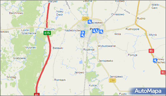 mapa Rożental gmina Pelplin, Rożental gmina Pelplin na mapie Targeo