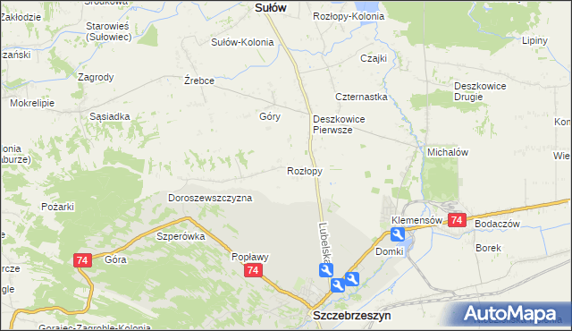 mapa Rozłopy, Rozłopy na mapie Targeo