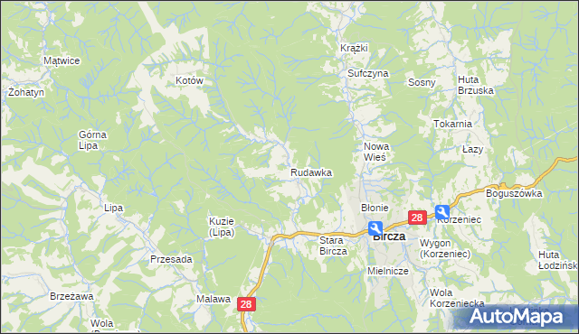 mapa Rudawka gmina Bircza, Rudawka gmina Bircza na mapie Targeo