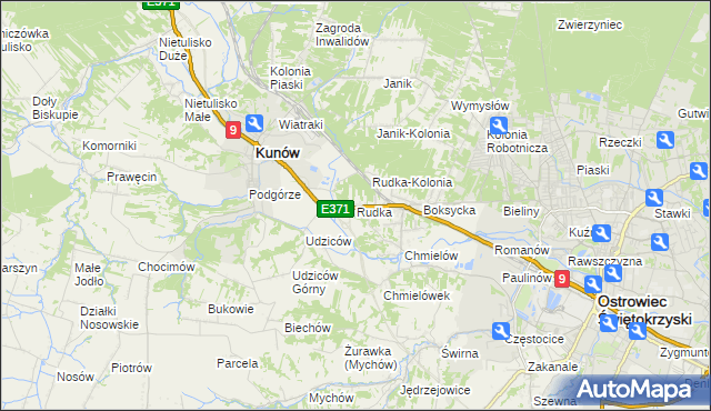 mapa Rudka gmina Kunów, Rudka gmina Kunów na mapie Targeo