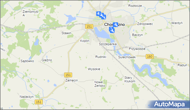 mapa Rudniki gmina Choszczno, Rudniki gmina Choszczno na mapie Targeo