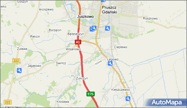 mapa Rusocin gmina Pruszcz Gdański, Rusocin gmina Pruszcz Gdański na mapie Targeo