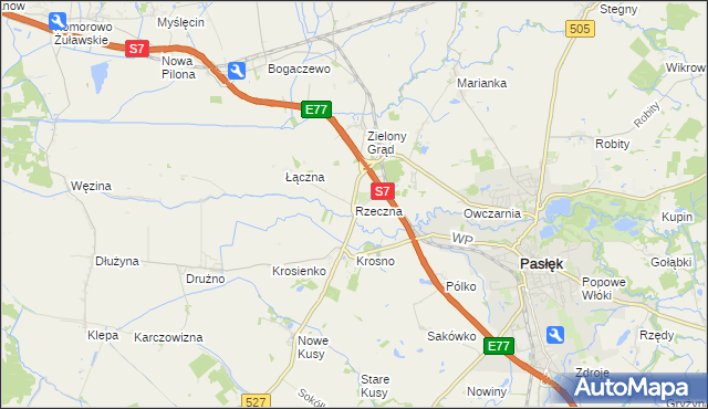 mapa Rzeczna, Rzeczna na mapie Targeo