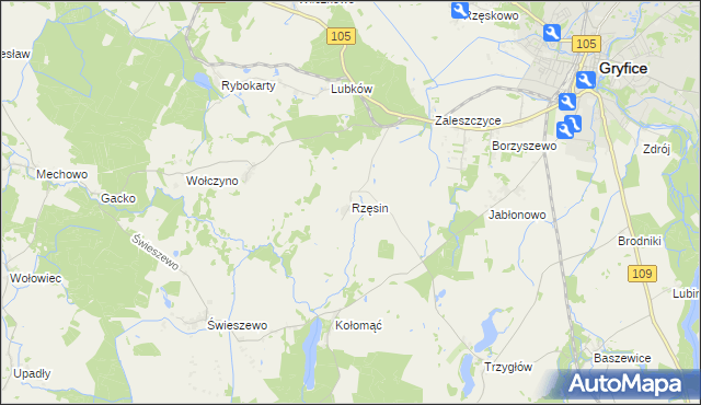 mapa Rzęsin, Rzęsin na mapie Targeo