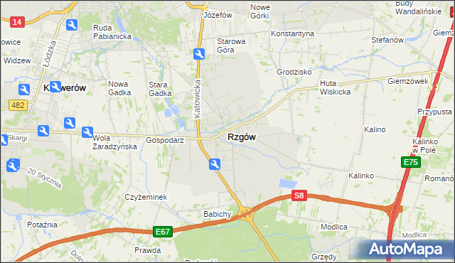 mapa Rzgów powiat łódzki wschodni, Rzgów powiat łódzki wschodni na mapie Targeo