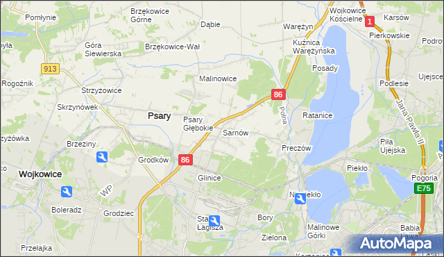 mapa Sarnów gmina Psary, Sarnów gmina Psary na mapie Targeo