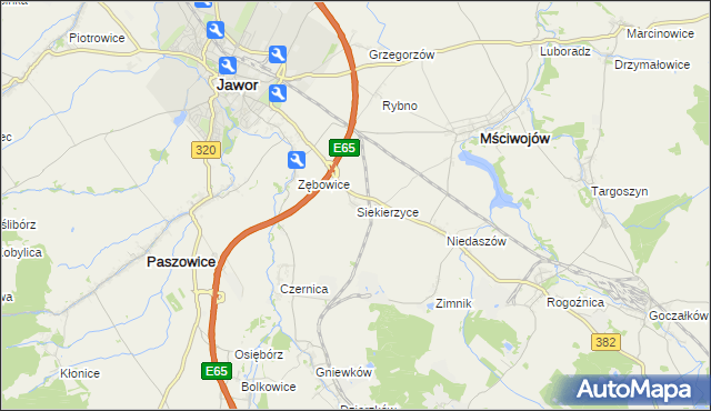 mapa Siekierzyce, Siekierzyce na mapie Targeo