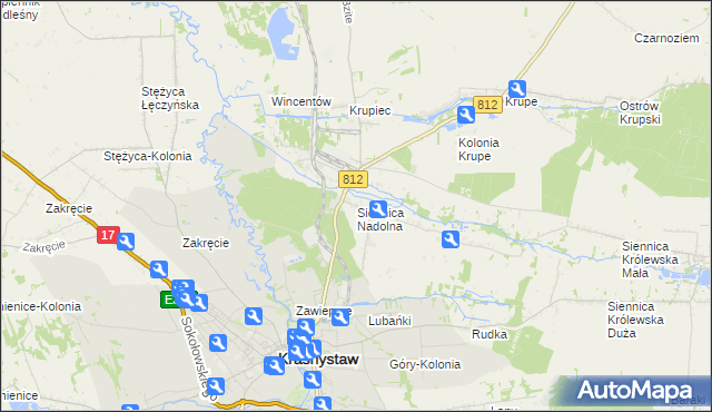 mapa Siennica Nadolna gmina Krasnystaw, Siennica Nadolna gmina Krasnystaw na mapie Targeo