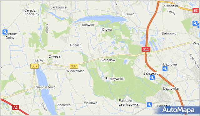 mapa Sierosław gmina Tarnowo Podgórne, Sierosław gmina Tarnowo Podgórne na mapie Targeo