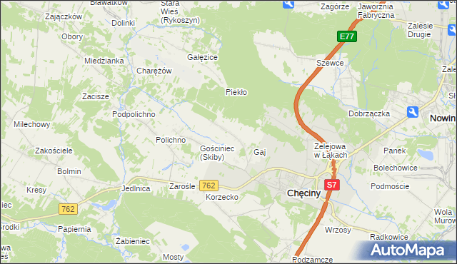mapa Skiby gmina Chęciny, Skiby gmina Chęciny na mapie Targeo