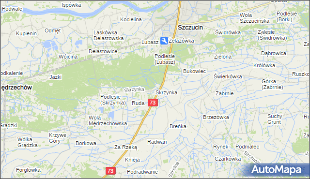 mapa Skrzynka gmina Szczucin, Skrzynka gmina Szczucin na mapie Targeo