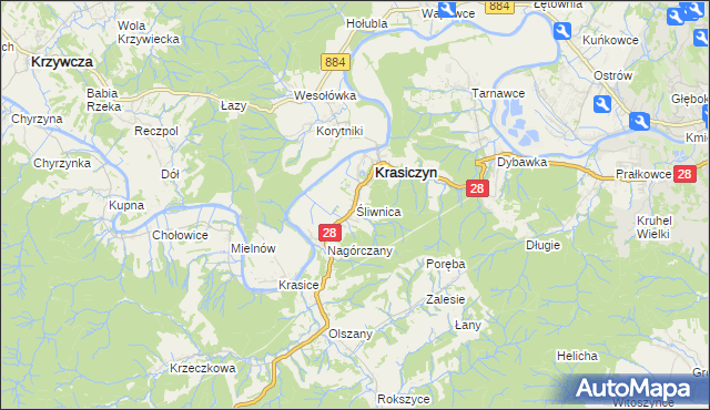 mapa Śliwnica gmina Krasiczyn, Śliwnica gmina Krasiczyn na mapie Targeo