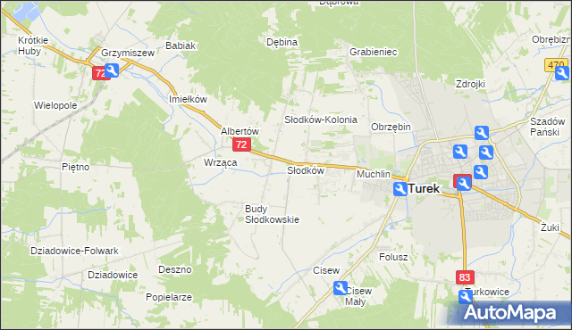 mapa Słodków gmina Turek, Słodków gmina Turek na mapie Targeo