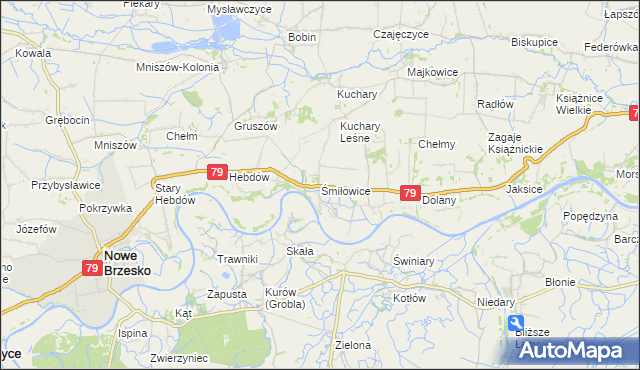 mapa Śmiłowice gmina Nowe Brzesko, Śmiłowice gmina Nowe Brzesko na mapie Targeo