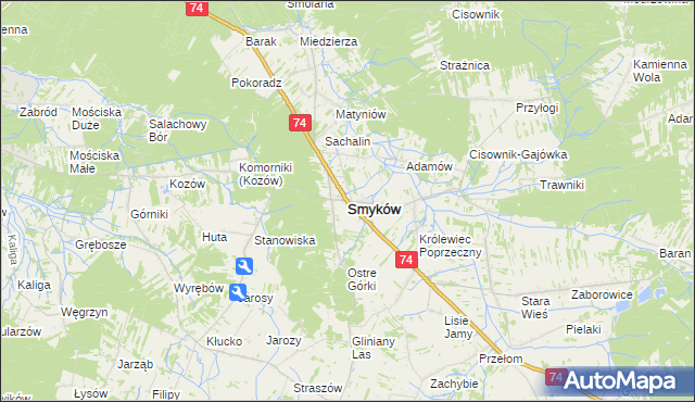 mapa Smyków powiat konecki, Smyków powiat konecki na mapie Targeo