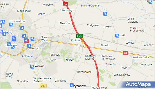 mapa Sokół gmina Krzyżanów, Sokół gmina Krzyżanów na mapie Targeo