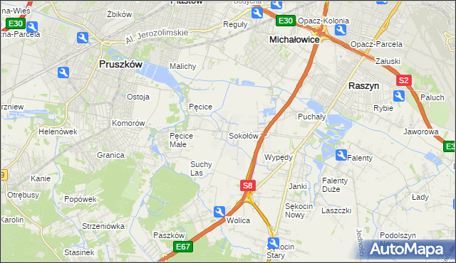 mapa Sokołów gmina Michałowice, Sokołów gmina Michałowice na mapie Targeo