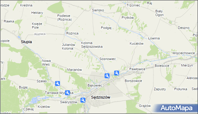 mapa Sosnowiec gmina Sędziszów, Sosnowiec gmina Sędziszów na mapie Targeo