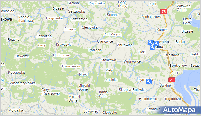 mapa Stańkowa gmina Łososina Dolna, Stańkowa gmina Łososina Dolna na mapie Targeo