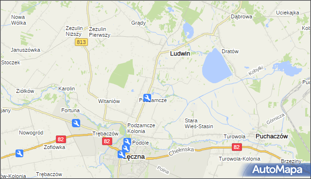 mapa Stara Wieś-Kolonia gmina Łęczna, Stara Wieś-Kolonia gmina Łęczna na mapie Targeo