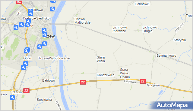 mapa Stara Wisła, Stara Wisła na mapie Targeo