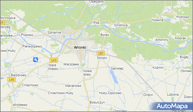 mapa Stróżki gmina Wronki, Stróżki gmina Wronki na mapie Targeo