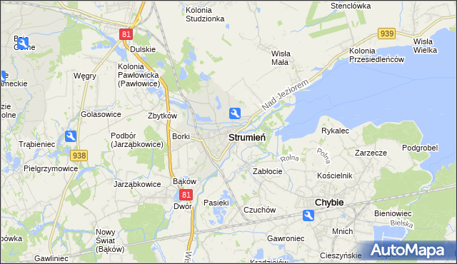 mapa Strumień powiat cieszyński, Strumień powiat cieszyński na mapie Targeo