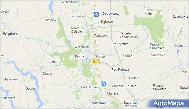 mapa Strzygi gmina Osiek, Strzygi gmina Osiek na mapie Targeo