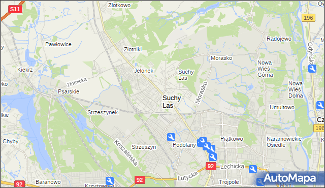 mapa Suchy Las powiat poznański, Suchy Las powiat poznański na mapie Targeo