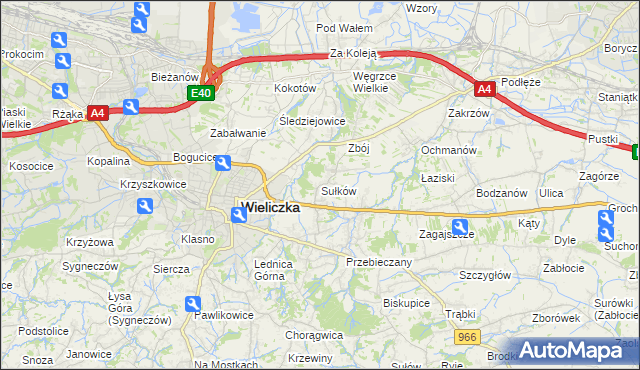 mapa Sułków gmina Wieliczka, Sułków gmina Wieliczka na mapie Targeo