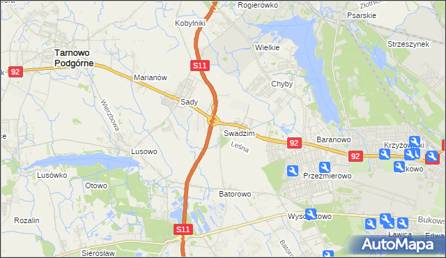 mapa Swadzim gmina Tarnowo Podgórne, Swadzim gmina Tarnowo Podgórne na mapie Targeo
