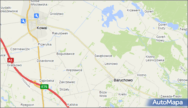 mapa Świątkowice gmina Baruchowo, Świątkowice gmina Baruchowo na mapie Targeo