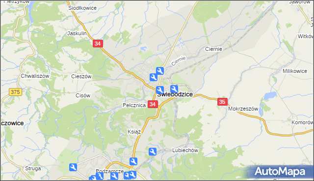 mapa Świebodzice, Świebodzice na mapie Targeo